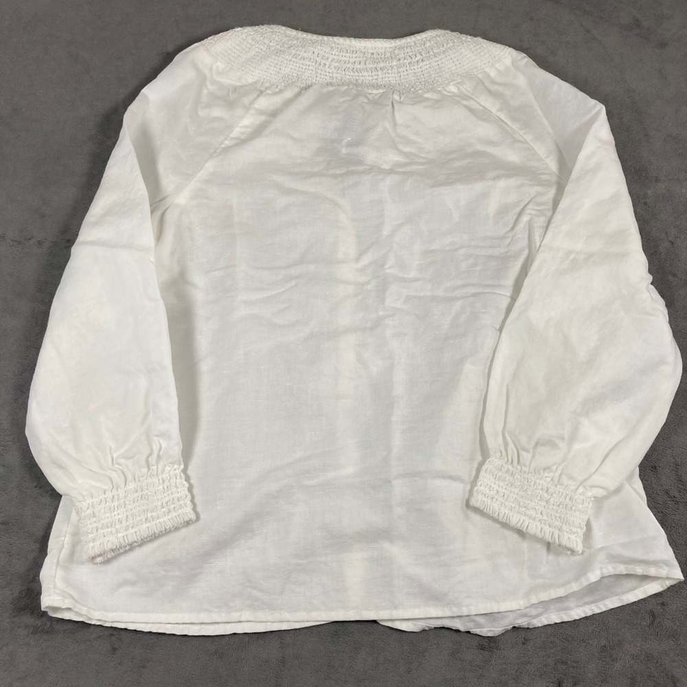 Rachel Zoe White Linen Blend Smocked Peasant Blouse Tassel Top Small - Picture 4 of 7